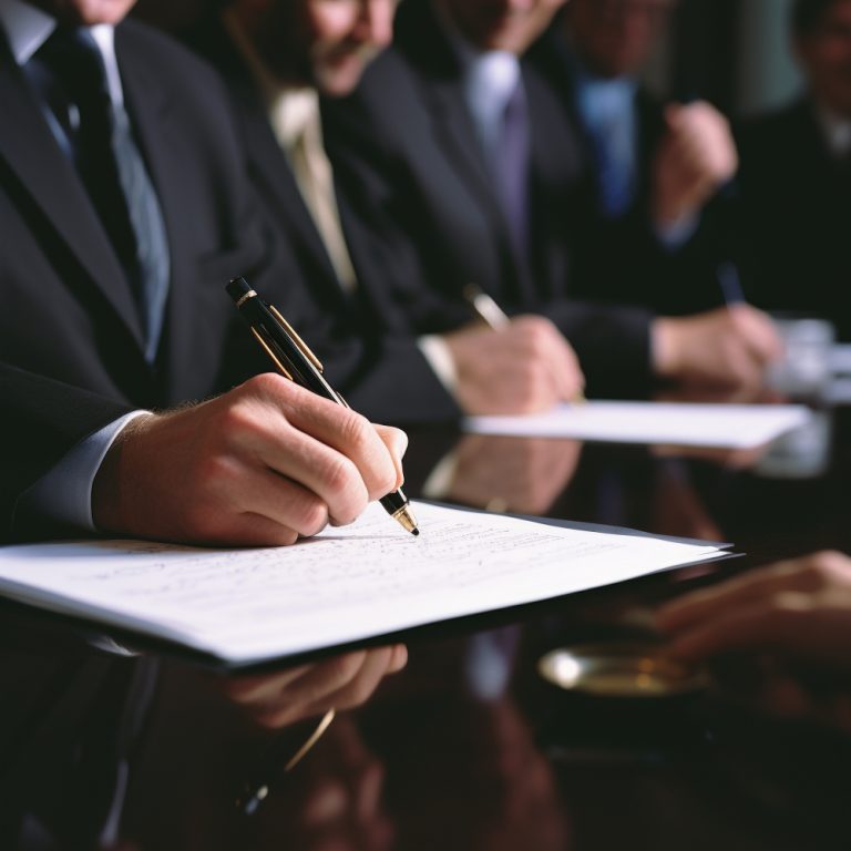 Firma de documentos en una reunión de trabajo – abogado laboral en CABA